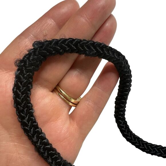 Vintage 80s Motion East Ornate Braided Macrame Belt Black Gold Sz M/L - Picture 11 of 16